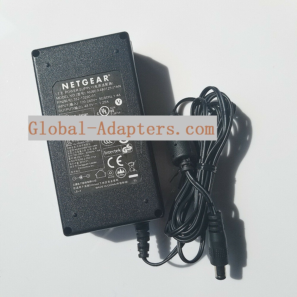 New 48V 1.25A 60W 332-10290-01 AC Power Adapter Charger For Netgear GS108PE V3 Ethernet Switch